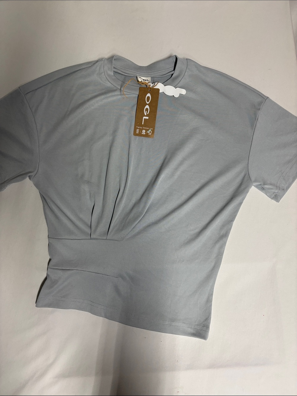 OGL Women’s Small Blue Gray Modal Gathered Waist Short Sleeve Top NWT